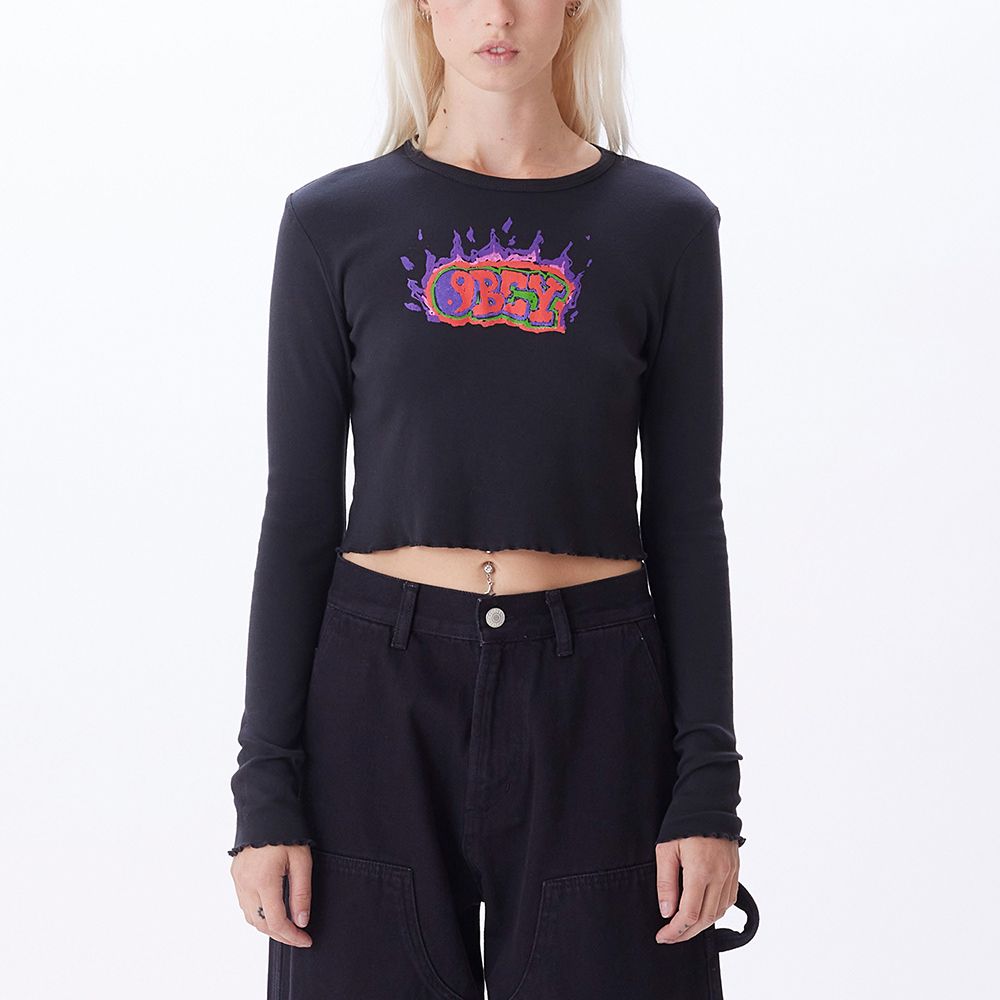 CAMISETA LS OBEY FLAMING GRAFFITI DIGITAL BLACK | Mechanic