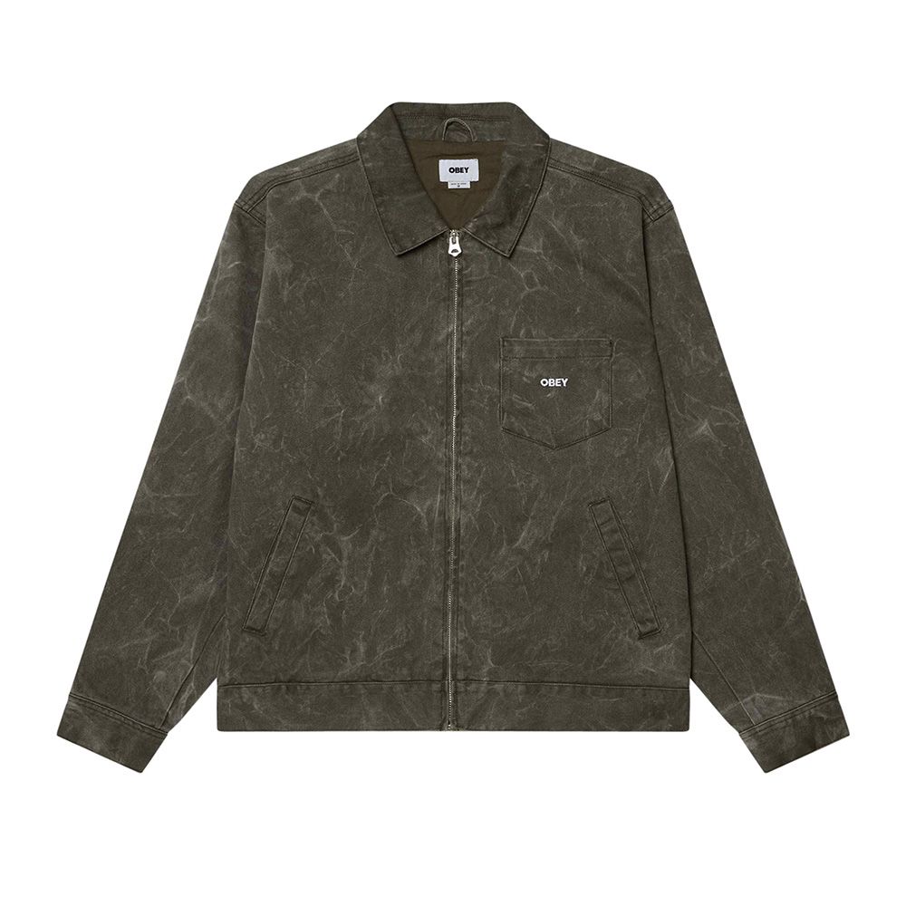 CHAQUETA OBEY WORKMAN ZIP JACKET BLACK OLIVE WRINKLE WASH | Mechanic