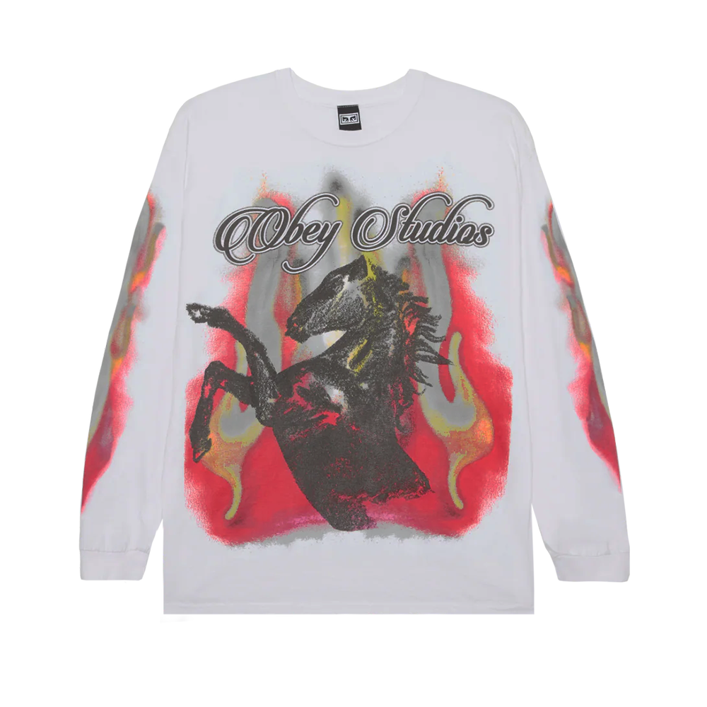 CAMISETA  LS OBEY STUDIOS HORSE WHITE | Mechanic